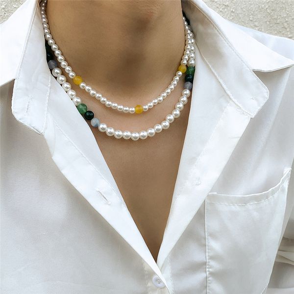 Collana girocollo con perle finte multistrato per donne e ragazze, damigella d'onore, eleganti accessori per il collo con catena di perline, gioielli y2k