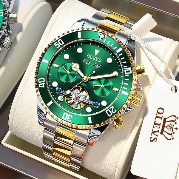 

original olevs luxury men watch automatic mechanical brand fashion waterproof sports stainless steel wristwatch box 210728, Slivery;brown