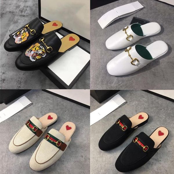 

designer womens slippers soft cowhide lazy mens shoes buckle beach slipper mules princetown classic lady slipper with box, Black