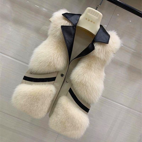 

women's fur & faux 2021 vest women winter fashion short waistcoat female warm jackets ladies patchwork slim sleeveless coats y556, Black