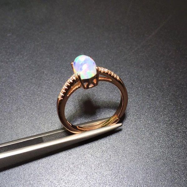 

cluster rings genuine natural fire opal ring solid 925 sterling silver for women colour gem stone 6mm*8mm fine jewelry, Golden;silver