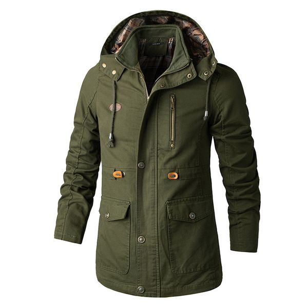 

fashion trench coat autumn work jacket men's mid long large hooded windbreaker, Tan;black
