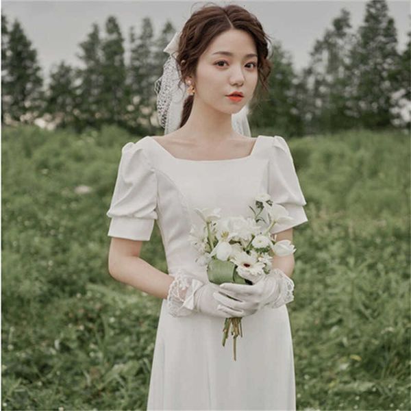 

luxury evening dress mori light wedding french simple super immortal travel shooting out white wedding license registration satin, Black;gray