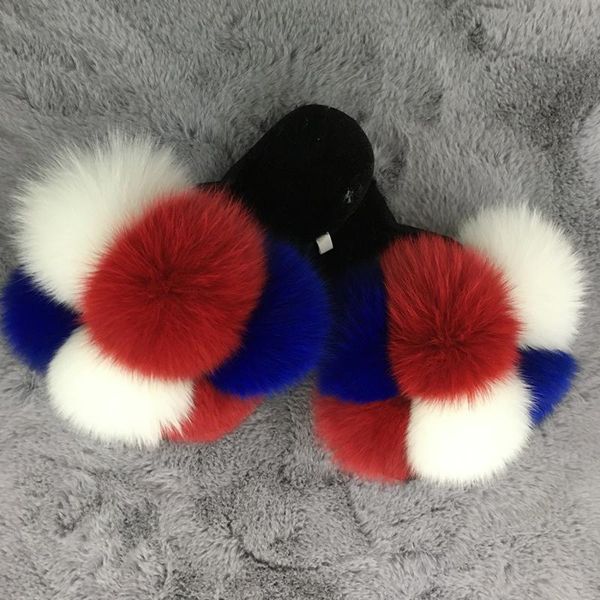 

pom fur slippers women slides 2021 flip flops comfort fluffy, Black