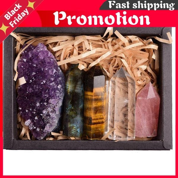 

decorative objects & figurines 1set natural rose quartz hexagonal column amethyst cluster healing wand mineral crystal point study home deco