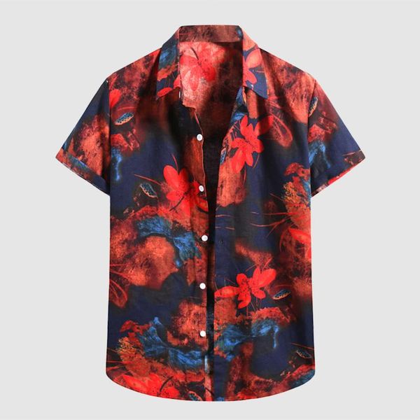 

men's casual shirts men floral print short sleeve beach hawaiian shirt summer holiday loose causal male 2021, White;black