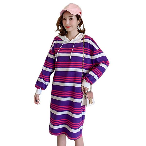 

casual dresses stripe hooded women pullover dress 2021 spring autumn long sleeve temperament loose vestido female r319, Black;gray