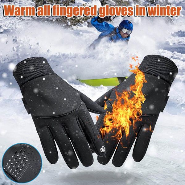 

40# winter cycling gloves bicycle warm touchscreen full finger waterproof outdoor bike skiing motorcycle riding, Black