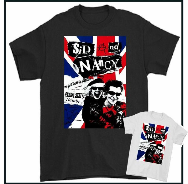 

side and nancy t-shirt the pistols vicious punk union jack anarchy, White;black