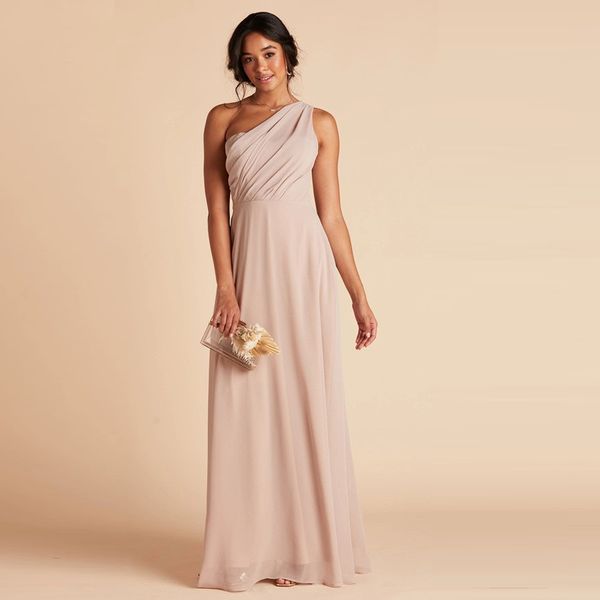 

gray one shoulder chiffon long bridesmaid dresses 2022 elegant ruched floor length maid of honor wedding guest dresses, White;pink