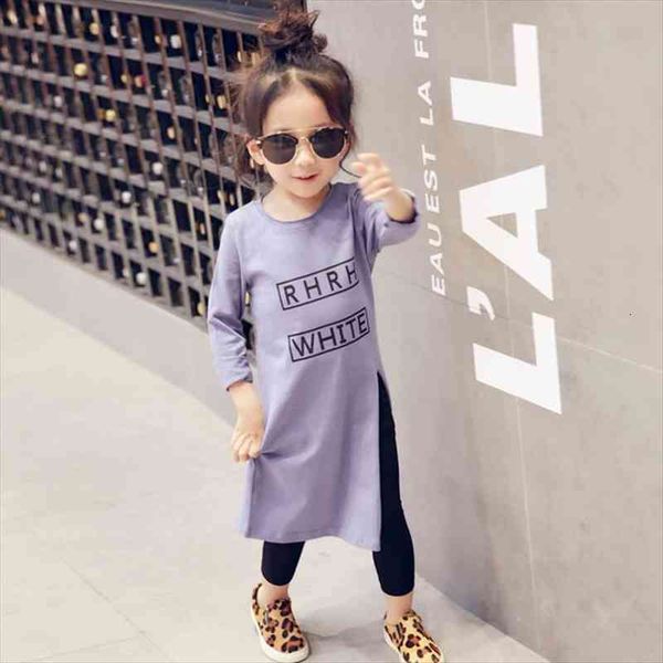 

spring baby t shirt for girls letter long style high open fork kids basic children teetoddler clothes, 1001, Blue