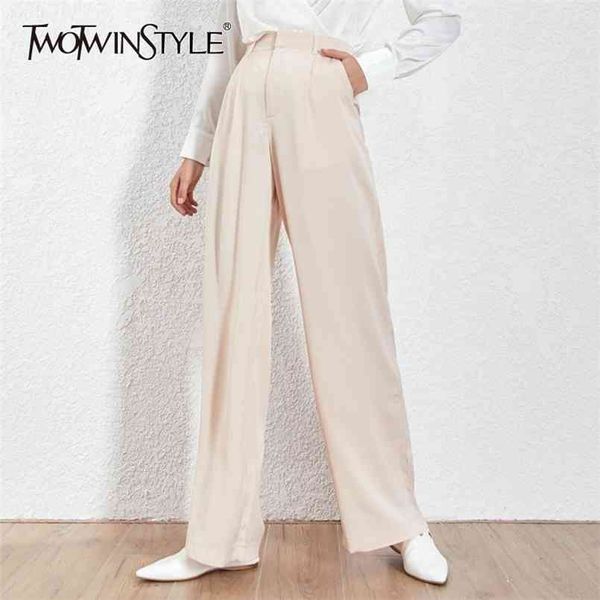 Twotwnstyle verão solto calças casuais para mulheres cintura alta maxi pants largo pants feminino elegante moda roupas 210521