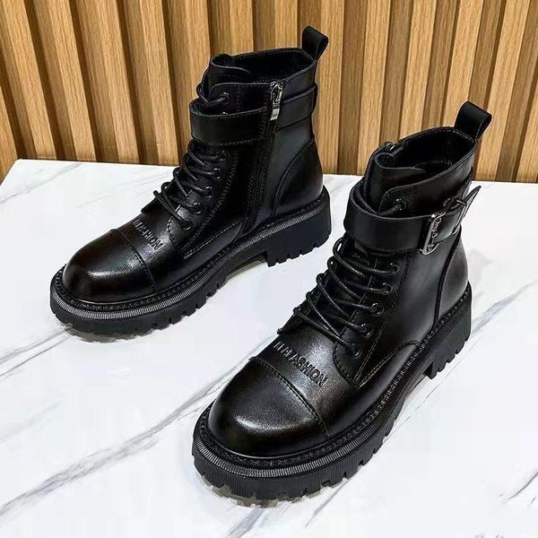 

boots leather autumn and winter women's high british fashion style black explosion