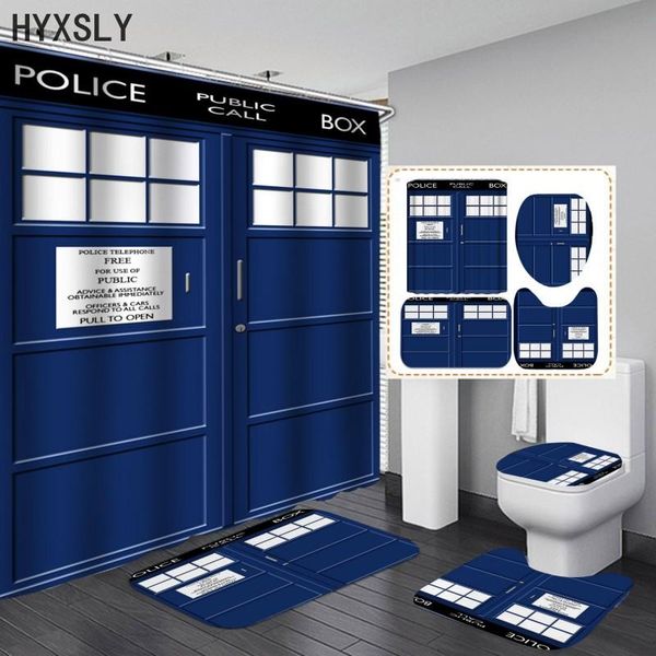 

shower curtains 4pcs retro wood door printing set mildew-proof waterproof toilet polyester cover mat anti-slip bathroom rugs