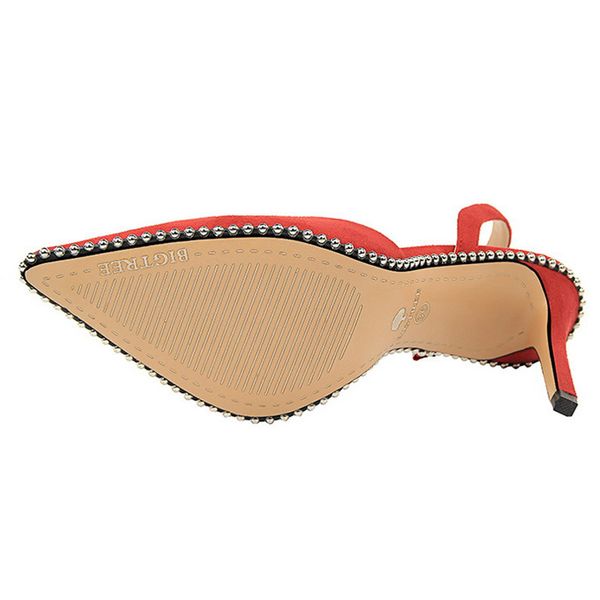 

bigtree shoes rivet high heels woman pumps pu leather women heels 9cm party shoes black red apricot wedding shoes female l0