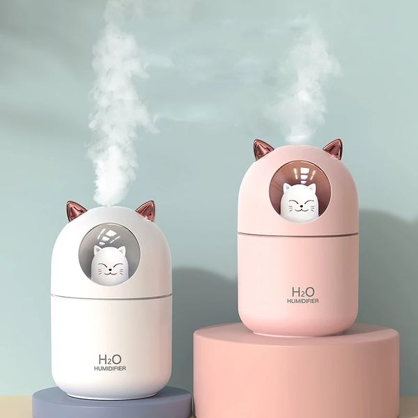 Cute Cate Luftbefeuchter, USB-Autoerfrischer, Aroma-Diffusor für ätherische Öle, kühler Nebelhersteller mit LED-Nachtlicht für Zuhause, Büro, Schlafzimmer