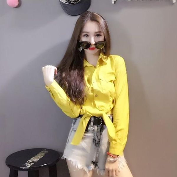 

women's blouses & shirts 2021 spring autumn women white shirt casual pockets tie bow ladies slim long sleeve blusas short ab1356
