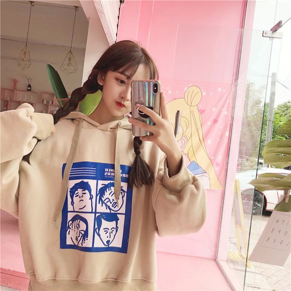 

harajuku hoodies autumn women girls fashion korean cartoon printed loose sweatshirt female long sleeve hooded casual sweet 210422, Black