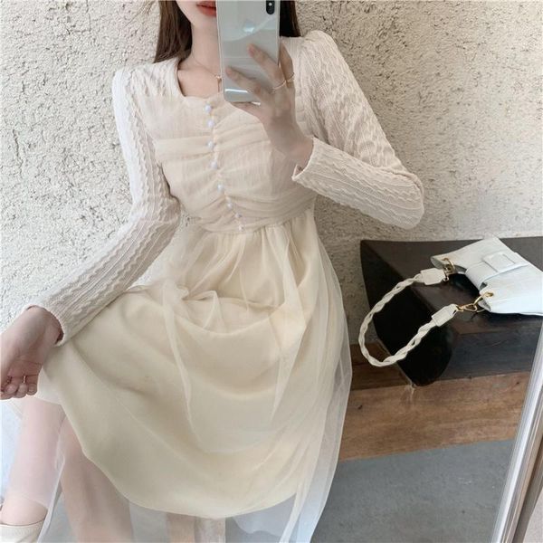 

autumn sweater women french super fairy lace stitching close waist knitted dress temperament pull femme sueter mujer pullover women's s, White;black