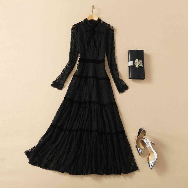 

runway dresses european and american catwalk high-quality retro black lace big swing party dress 1x6g