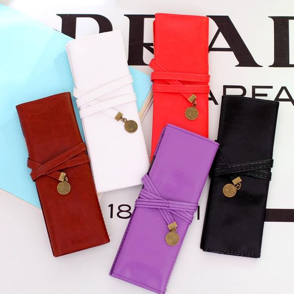 

vintage pu leather pen pencil bag roll retro school students office supplies escolar papelaria bags