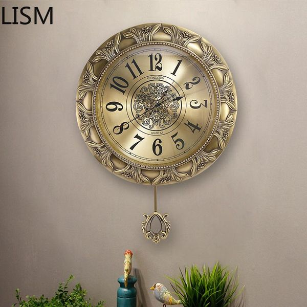 

wall clocks luxury round clock vintage retro antique modern design art european style metal pure copper reloj pared decorativo