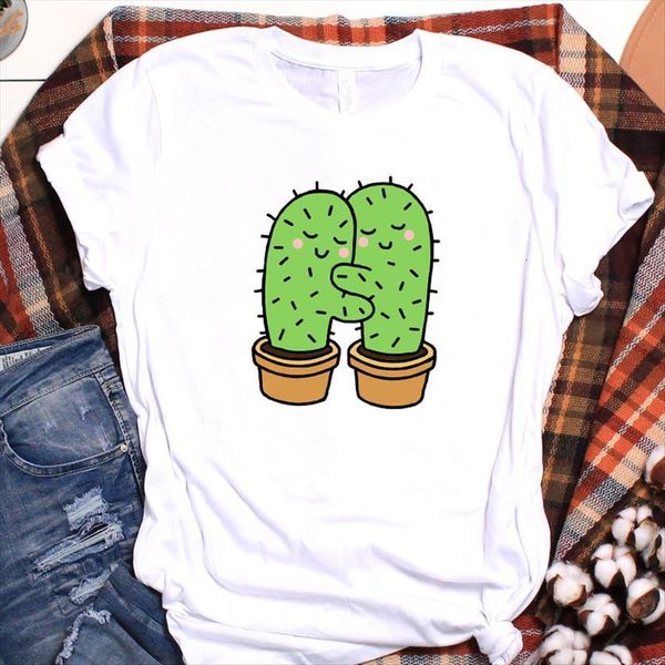 

cactus hug love plant fashion women t shirts cute print graphic clothes tee female womens shirt, White