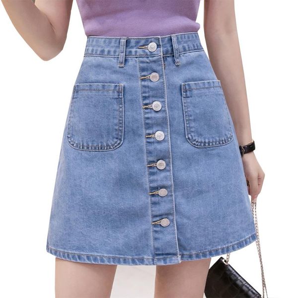 

skirts plus size skirt women solid single breasted slim a-line mini 2021 summer korean ladies versatile denim harajuku, Black