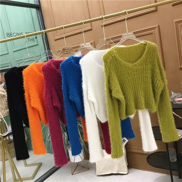 

women's sweaters 2021 fashion high waist slimming plush mink hair loose casual sweater women 0923, White;black