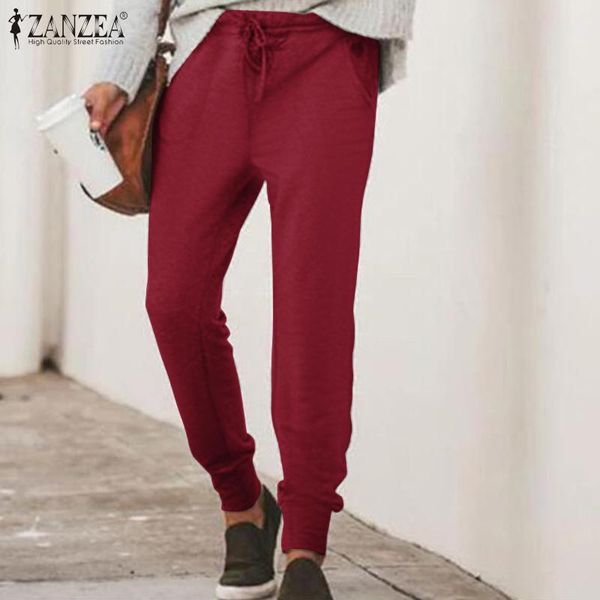 

women's pants & capris zanzea 2021 women autumn winter elastic waist long pencil trousers casual turnip pantalon plus size solid harem, Black;white