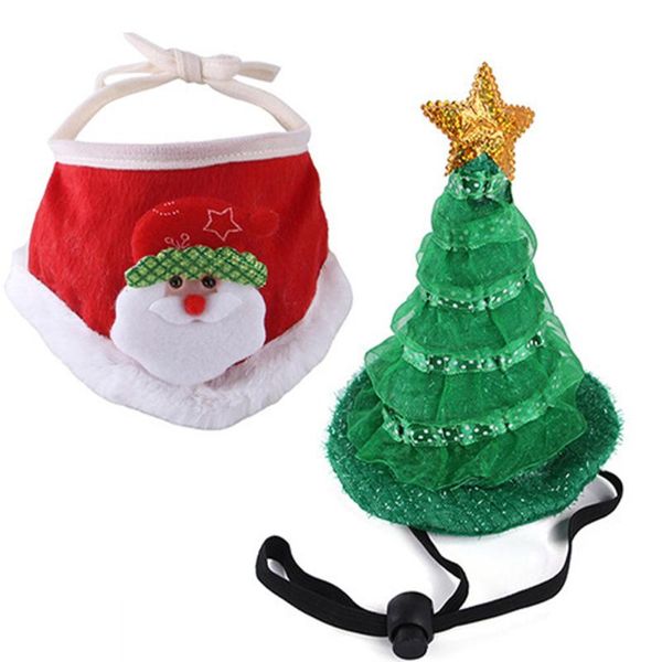 

cat costumes xmas tree pendant pet bib adjustable christmas set party supplies small soft and comfortable multicolor cute ornament hat