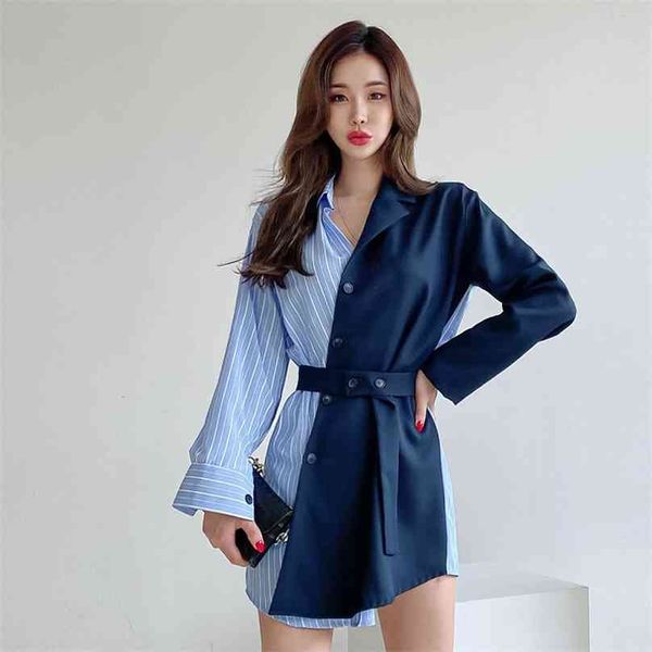 

shirt mini dress korean ladies summer long sleeve cabaret party office dresses for women 210602, Black;gray