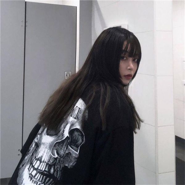 

women's t-shirt skull fashion brand 2021 punk summer european loose design short sleeve girls tshirt streetwear females, White