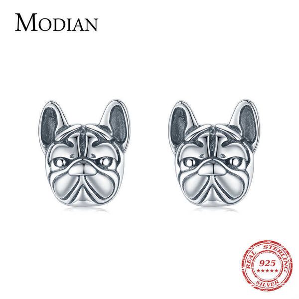 Echte 925 Sterling Silber Tier Loyal Französische Bulldogge Partner Hund Ohrstecker für Frauen Exquisite Edlen Schmuck Bijoux 210707