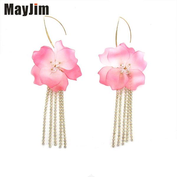 

mayjim statement fashion swing big flower tassels earring women leaves long earrings vintage bijoux gift dangle & chandelier, Silver