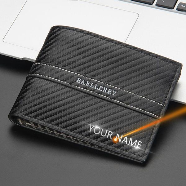

wallets 2021 men carbon fiber name customized card holder short male purse causal wallet for, Red;black