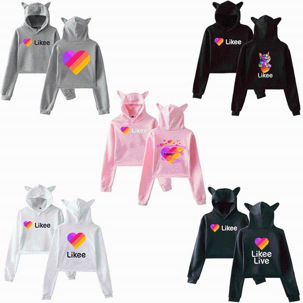 

women's hoodies & sweatshirts cats crop hoodie russian style cool cat ear likes app women rainbow sweatshirt trend streetwear hip hop, Black