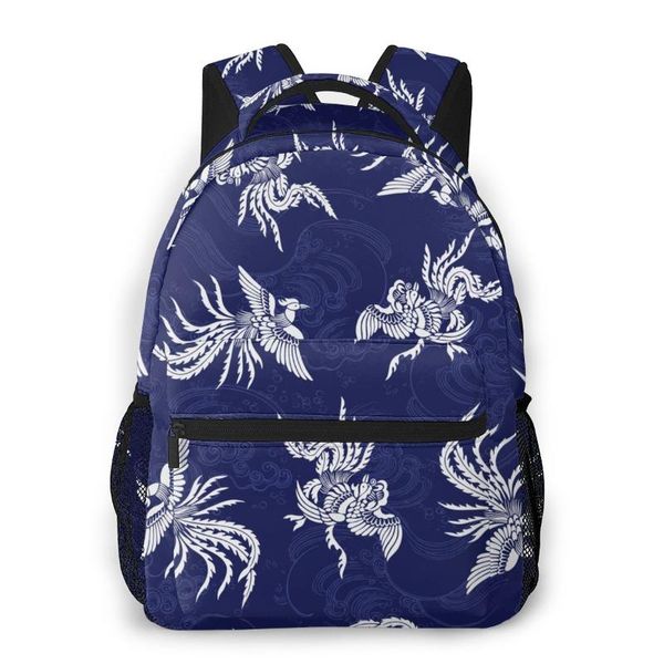 

backpack mountaineering oriental phoenix blue print shoulder bags backpacks