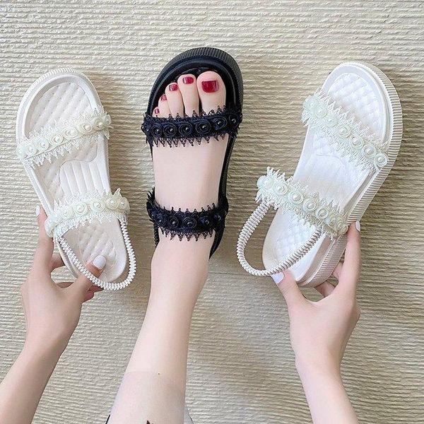 

sandals women's wedge summer fairy style platform roman shoes beach, Black