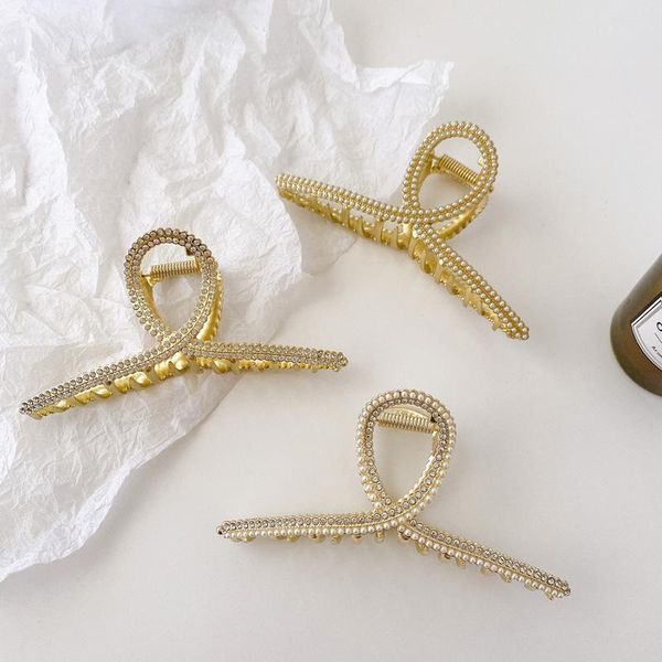 

hair clips & barrettes 2021 classical glisten alloy women hairpins accessories pearl rhinestone cross large crab claw for girls headdres, Golden;silver