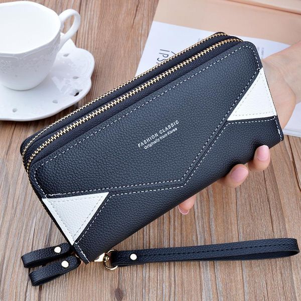 

wallets double zipper wallet lady hand bag long fashion color mother large capacity litchi grain, Red;black