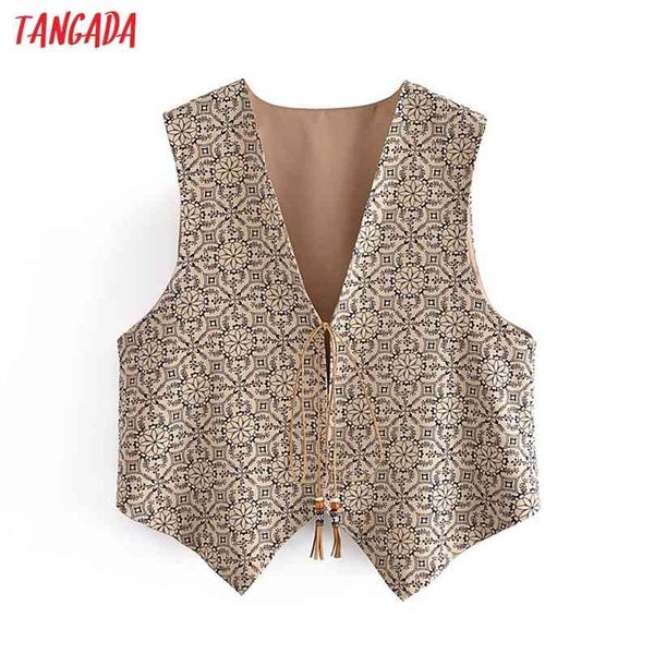 

tangada women fashion flowers print tassel vest sweater v neck sleeveless female waistcoat chic dan18 210915, Black;white
