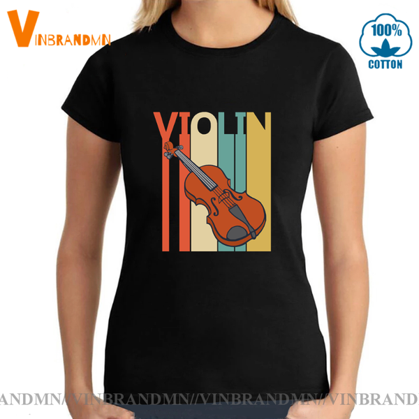 

women's t-shirt retro summer music instrument violinist gift tee shirt for violin lover tees vintage letter printed t, White