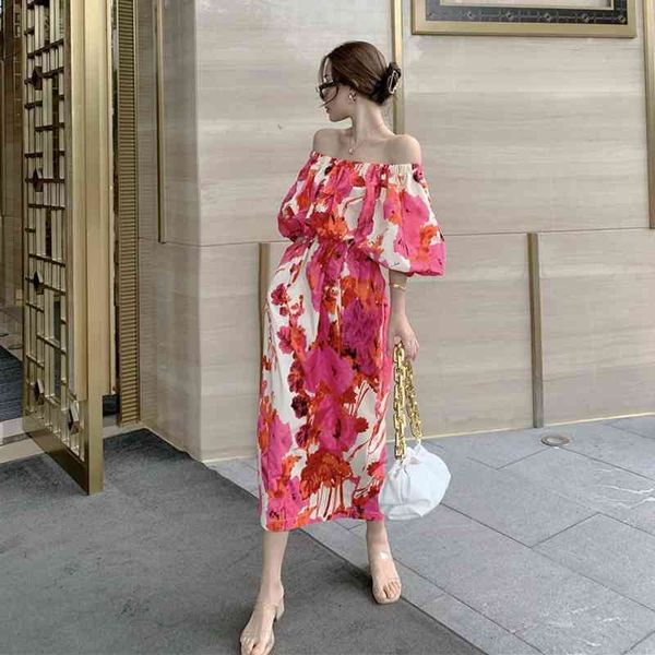 

women's knits & tees slash neck off shoulder print maxi es for women 2021 long a-line summer fashion beach party vestidos t59, White