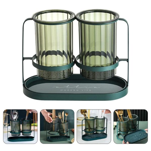 

chopsticks 1pc draining rack box holder (dark green)