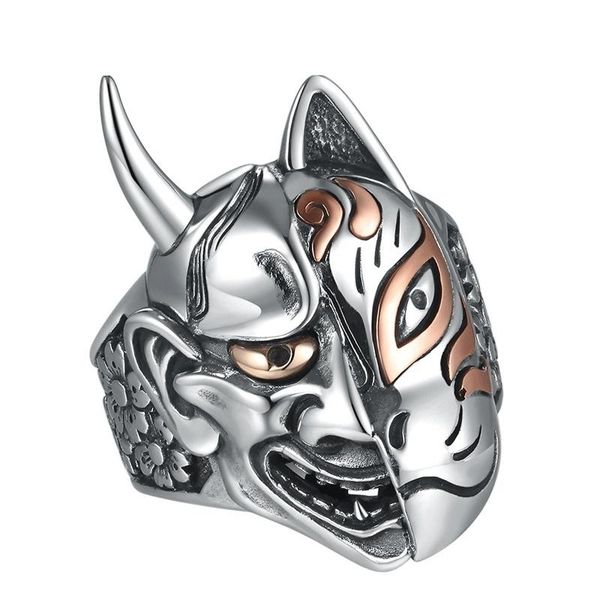 

cluster rings selling exaggerated men's fashion metal devil half cat face skull gothic jewelry ring, Golden;silver
