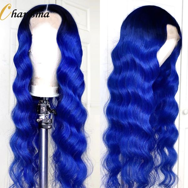 

costume accessories synthetic lace front wig ombre blue wig middle part long body wave wigs for black women synthetic wigs cosplay, Silver