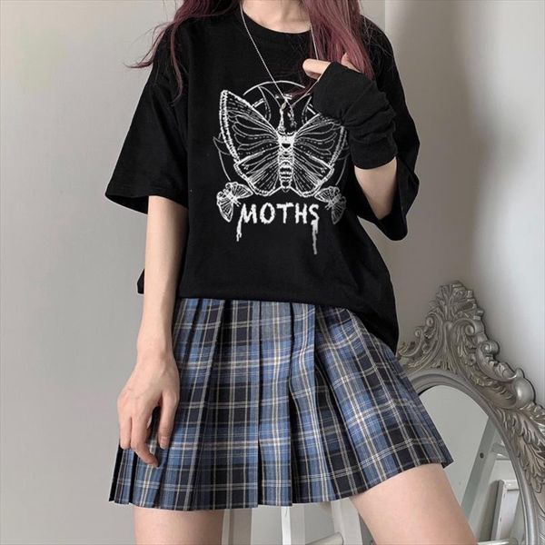 

aesthetic dark demon moth print men goth streetwear summer harajuku punk casual chic vintage hip hop loose and women, White;black