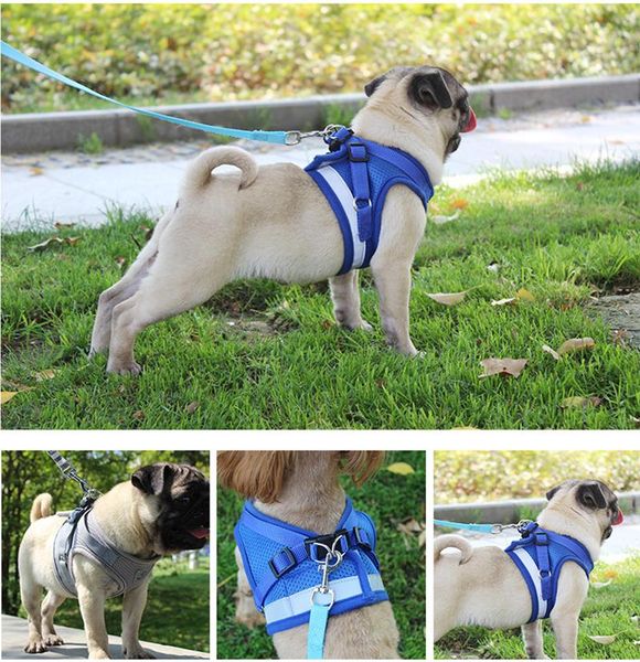 

dog collars & leashes cat harness pet adjustable reflective vest walking lead leash for puppy polyester mesh small medium