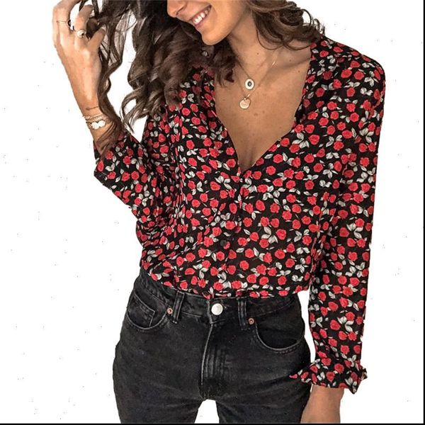 

women blouses summer office lady long sleeve floral shirt elegant ladies ol flower party club chemise femme streetwear, White